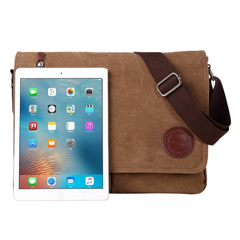 Mactso Vintage Canvas Satchel Messenger Bag for Men Women,Travel Shoulder bag 13.5" Laptop Bags Bookbag (Coffee) - Image 3